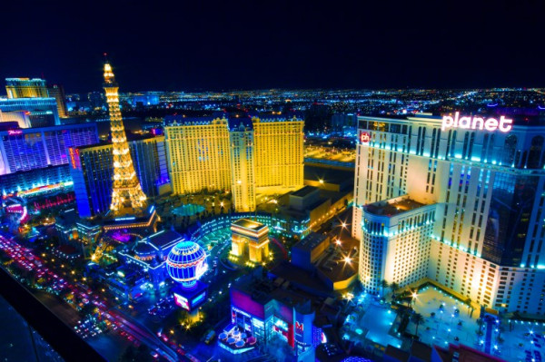 Las Vegas lit up at night.