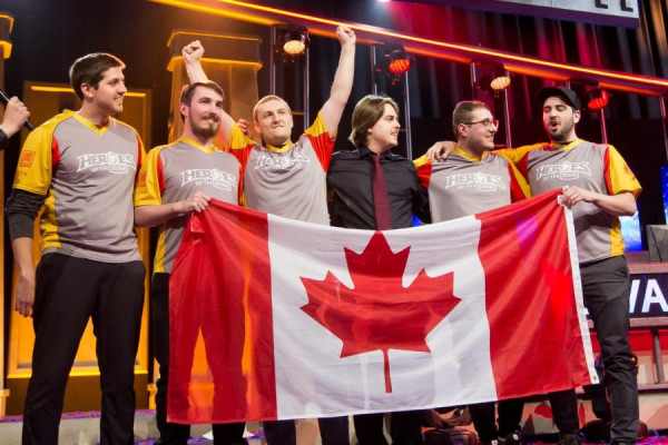 Rouge Et Au, from Laval University, celebrating their victory at Heroes of the Dorm