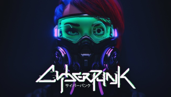 Image of a futuristic pair of goggles with overlying text: Cyberpunk